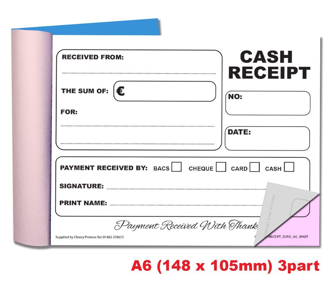 Cherry Printers Carbonless NCR Euro Cash Receipt Triplicate Book A6 50 Sets - Image 2