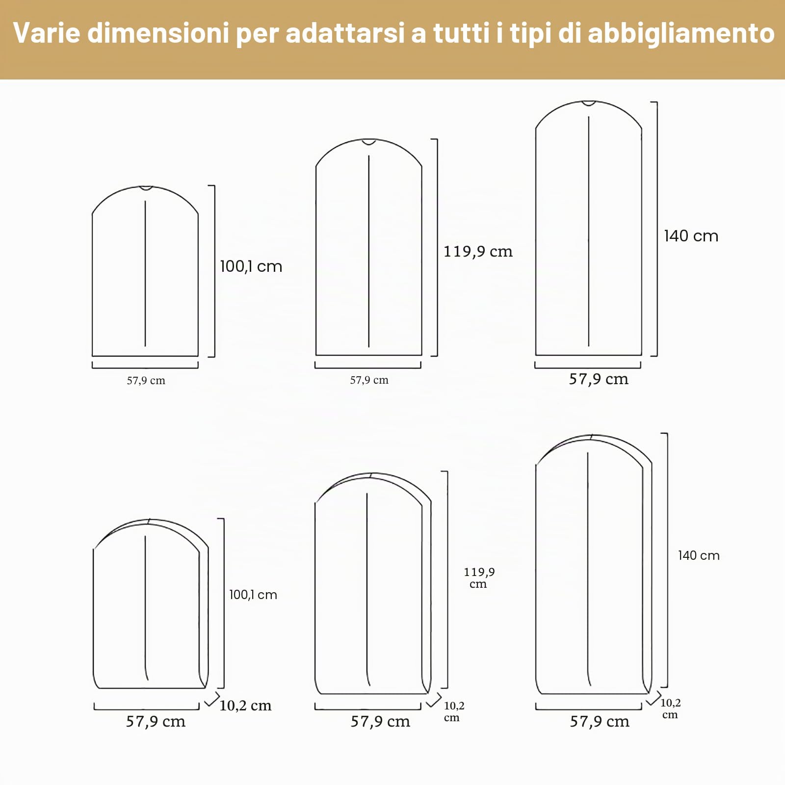 Custodie per Abiti in Cotone, Copriabiti Antipolvere, 3 Pezzi Di Custodia Porta Abiti Traspiranti Con Cerniera in Metallo, Copri Abiti Da Armadio per Pellicce, Visoni 100×58cm, Piatto