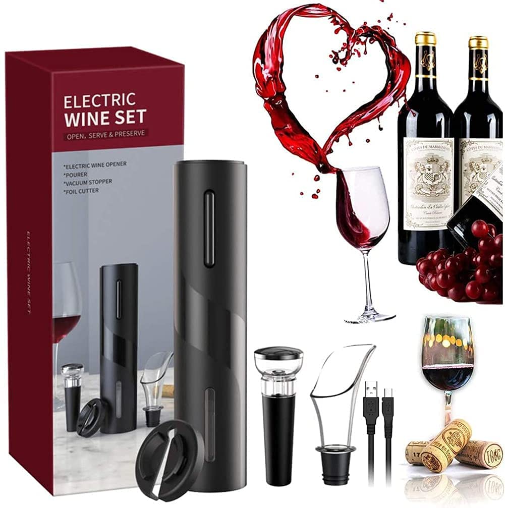 Ocean Star Wine Opener Set Rechargeable Automatic Wine Bottle Opener Cordless Electric Corkscrew with Aerator Pourer Foil Cutter Wine Saver Vacuum Pump