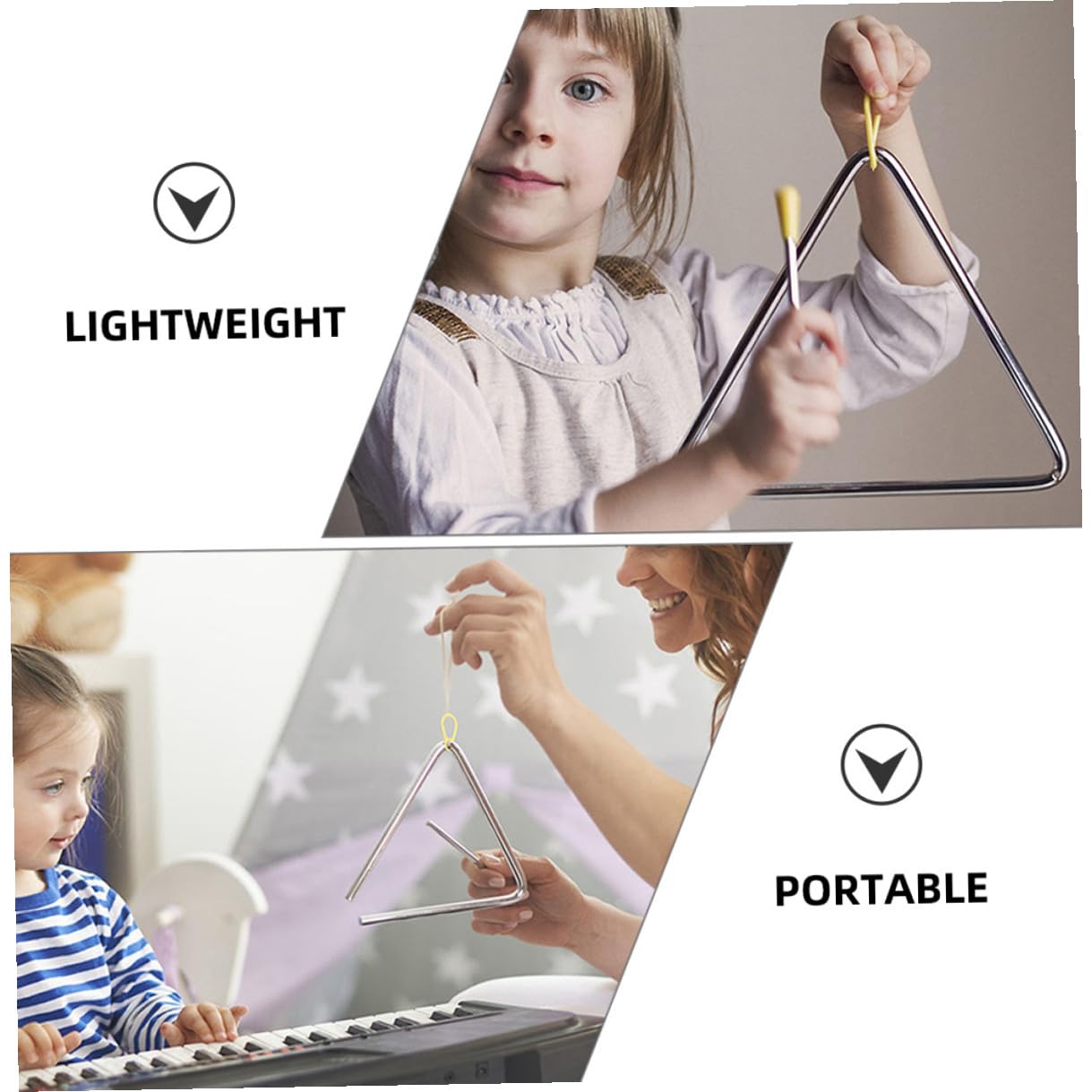 Triangolo Musicale in Ferro 5 Set con Bacchette per Bambini | Argento, Design Semplice e Lavorazione Fine, Leggero e Pratico, Back To School Party