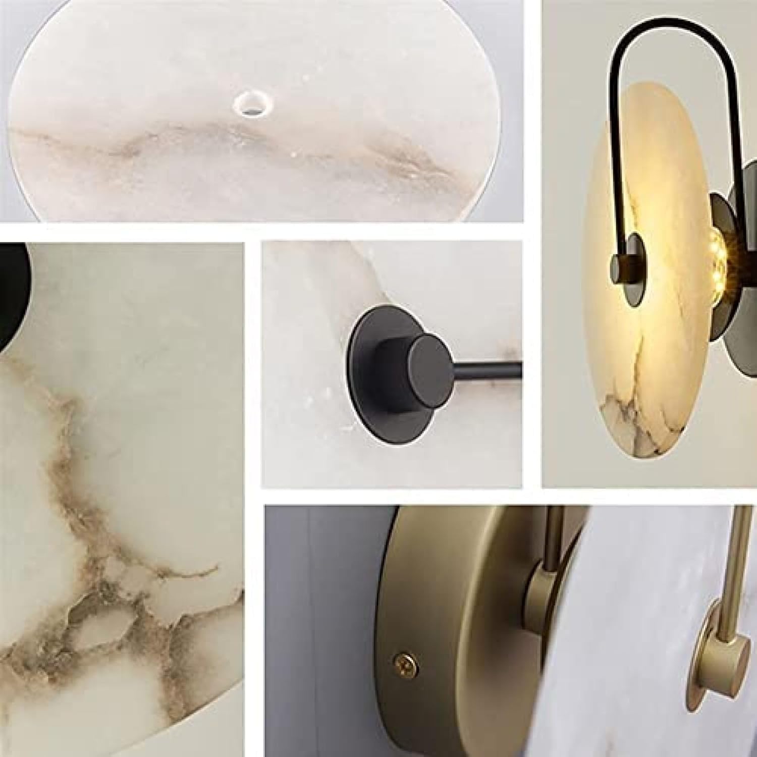 Lampa nocna do wnętrz, rozproszone światło z góry, skandynawski styl naturalny kamienny klosz marmurowy klosz metalowa podstawa chiński styl idealna do salonu, jadalni, korytarza, studia