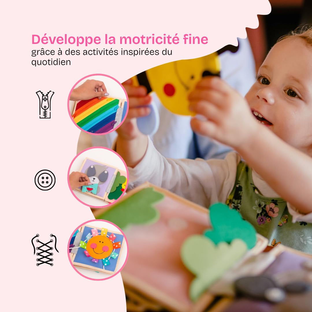 Jolly Designs Mini Quiet Book Oiseau Magique – Jouet Montessori dès 1 an – Livre d‘activités en Feutrine – Livre sensoriel & de motricité Fine – Jouet de Voyage pour bébé & Enfant en Bas âge