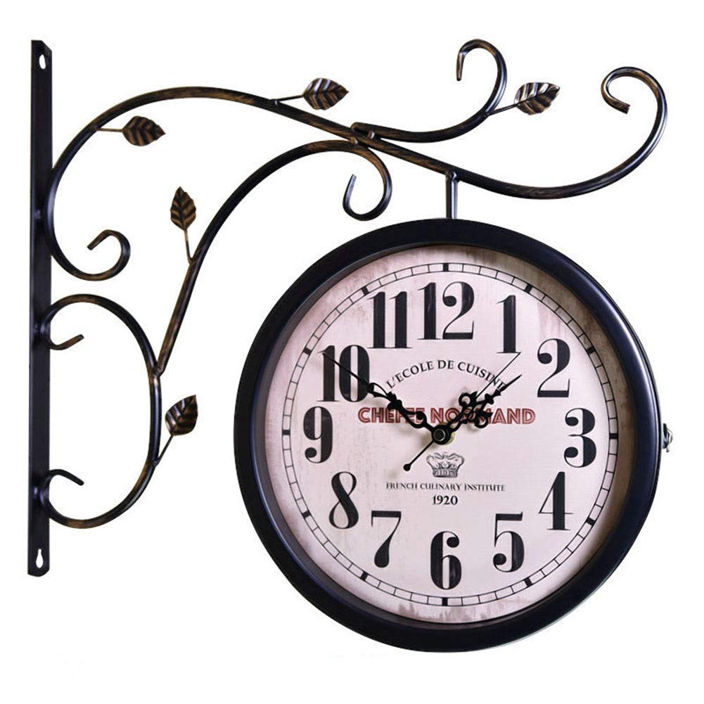 Yxx max -Wall Clock Wall Clock Double Sided Battery Operated Non-Ticking Quartz Vintage Retro Style Living Room Bedroom European Indoor Wrought Iron Bracket Clocks Household Clocks