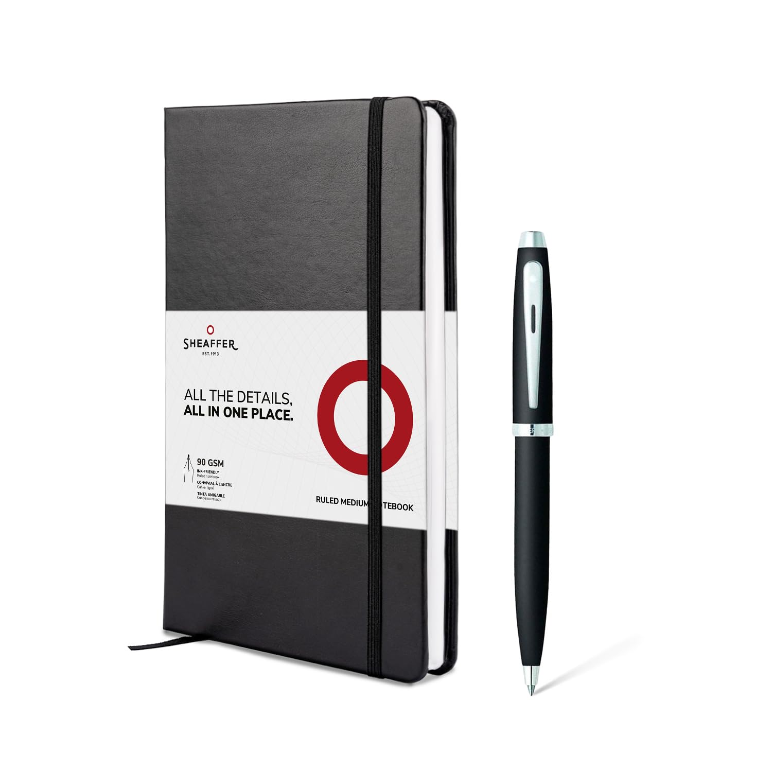 Sheaffer Geschenkset 100 | G9317 Mattschwarz mit Chromverzierung Kugelschreiber mit mittlerem Notizbuch | Premium-Geschenkset