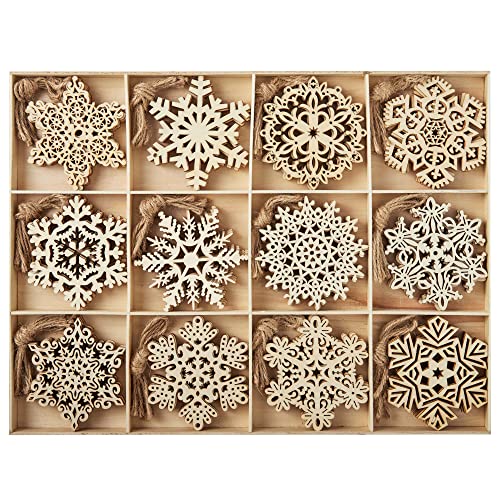 JOIEDOMI 60pcs Christmas Wooden Snowflake Hanging Ornaments Snowf...