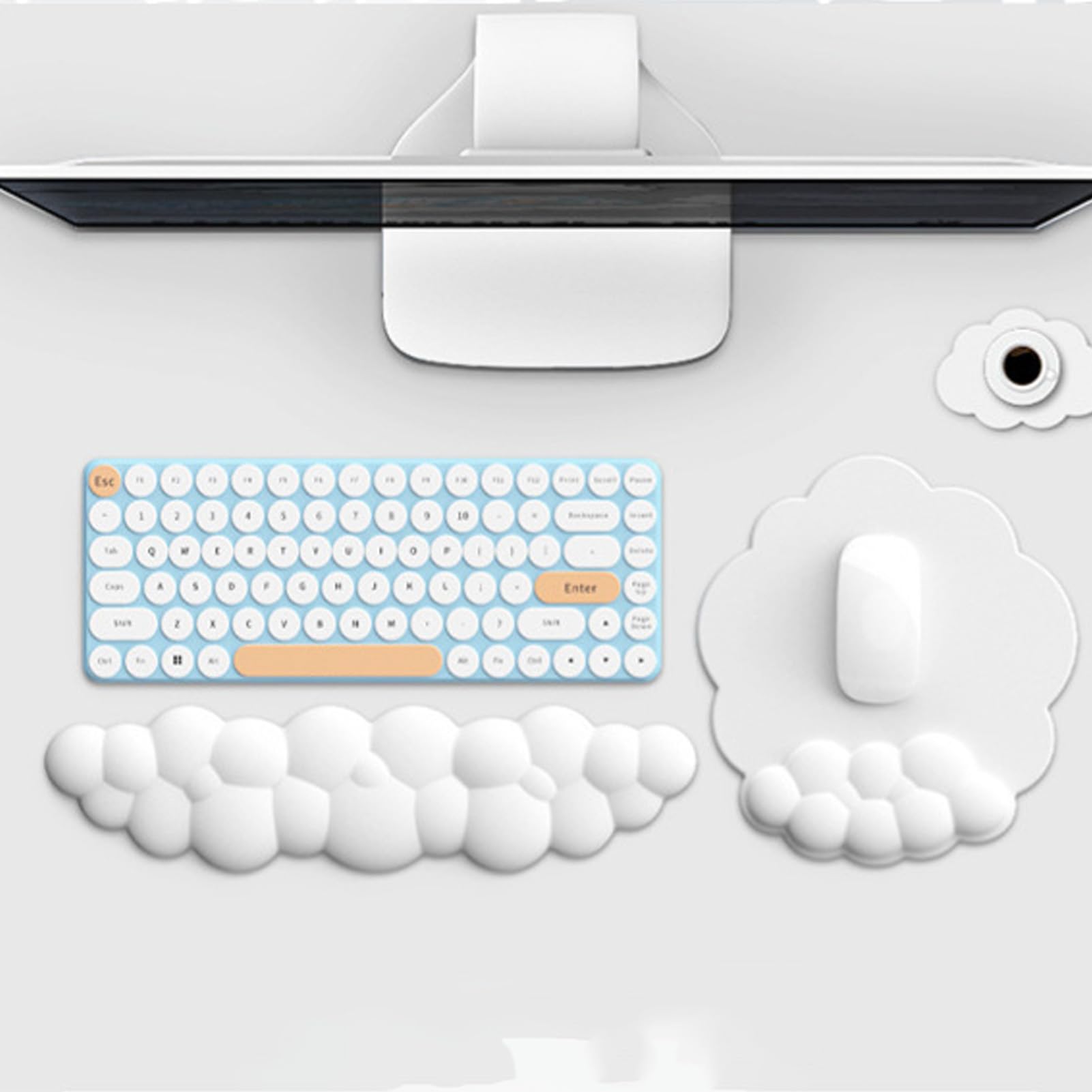 Accessoire Bureau Gaming Repose Poignet Nuage Yimomoyi - Set Clavier+Souris Ergonomique (Blanc, Mousse Mémoire, Antidérapant) Support Poignet Clavier Gaming