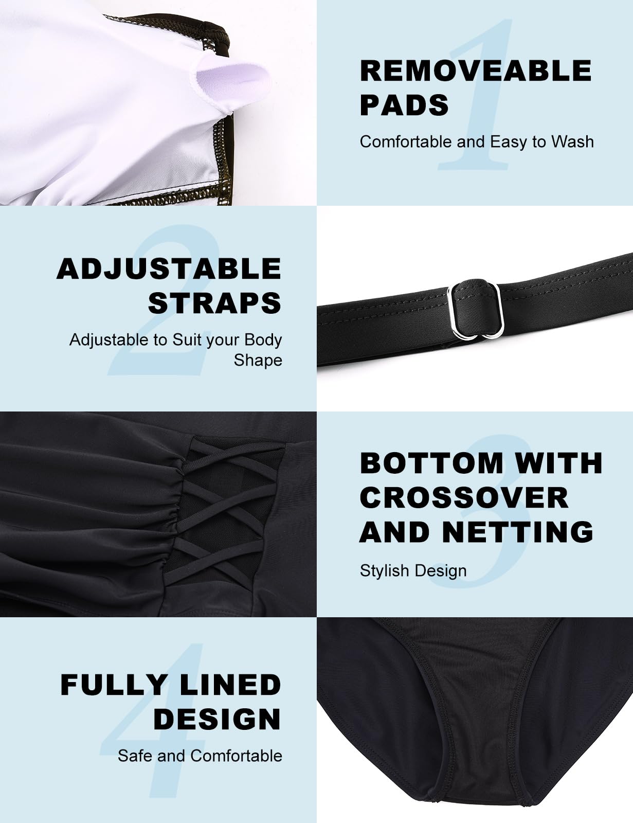 CMTOP Bikinis Traje de Baño Dos Piezas Cuello en V Bañadores Mujer Reductores Cintura Alta Control de Vientre Push up