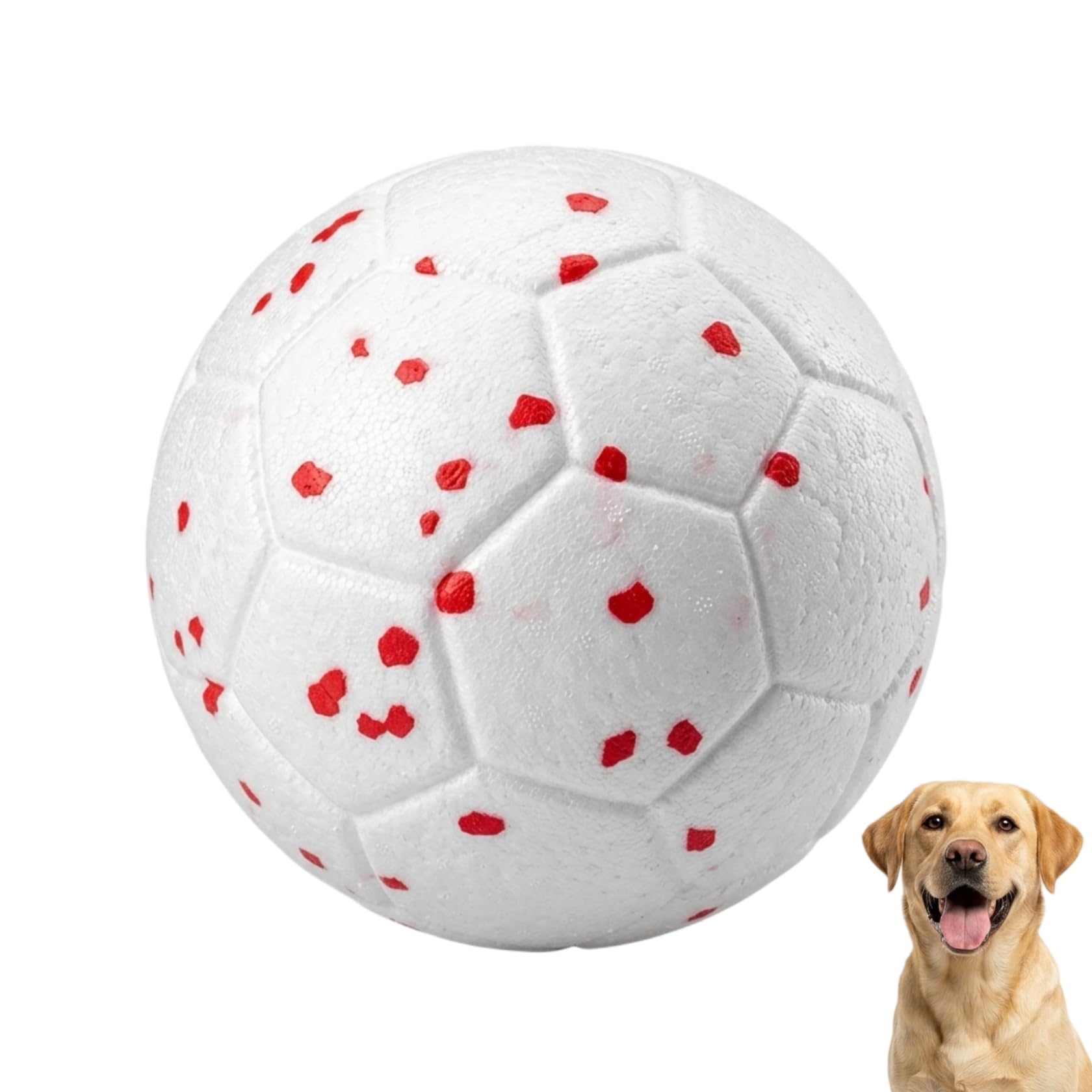 InekoAgua 2-Pack ETPU Dog Balls, High Bounce Durable Toy Set, Lightweight Floating Water Play Toy, Spiky or Smooth, for Medium & Large Dogs (White with Red Dots, Large Breeds, Football)