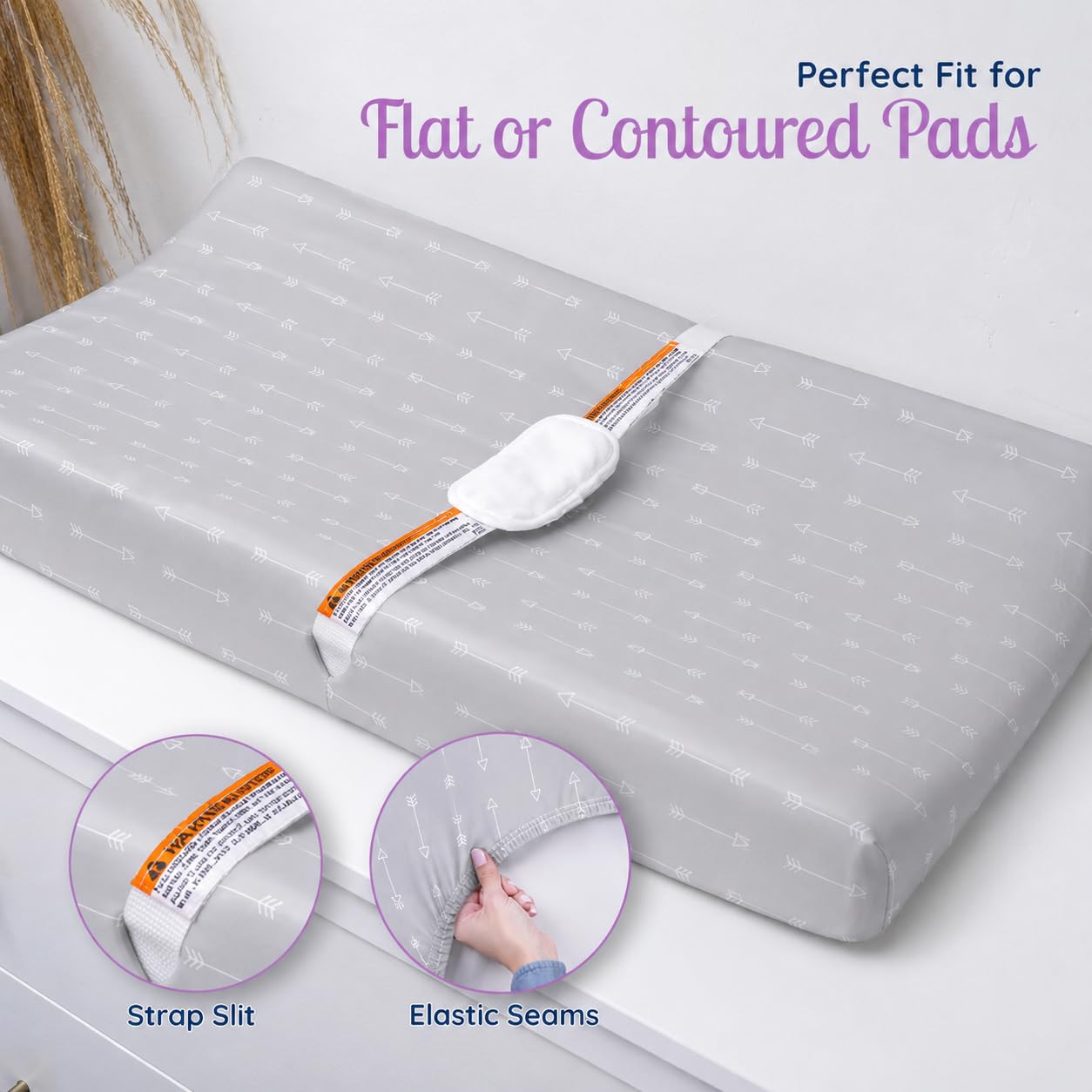 GROW WILD Juego de 3 fundas para cambiador de pañales, de algodón suave y elástico | funda para cambiador de pañales gris para niñas o niños | sábanas lavables | gris y blanco Woodland