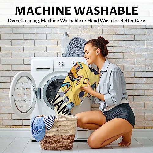 Personalized Construction Truck Blanket Gifts with Name - 50x60 Inches Funny Throw Blanket for Boys & Kids - Yellow Soft Fuzzy Excavator Blankets for Bed, Couch & Living Room