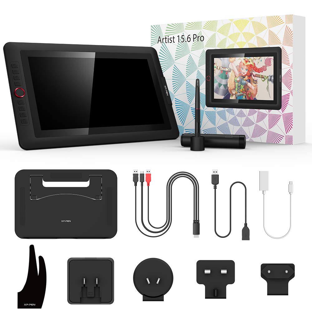 XPPen Artist 15.6 Pro Grafikmonitor 15,6 Zoll HD IPS Stift-Display Stift mit Kippfunktion Grafiktablett mit 8 Schnelltasten Stift-Dispaly Ideal für Home Office & E-Learning, Fotobearbeitung