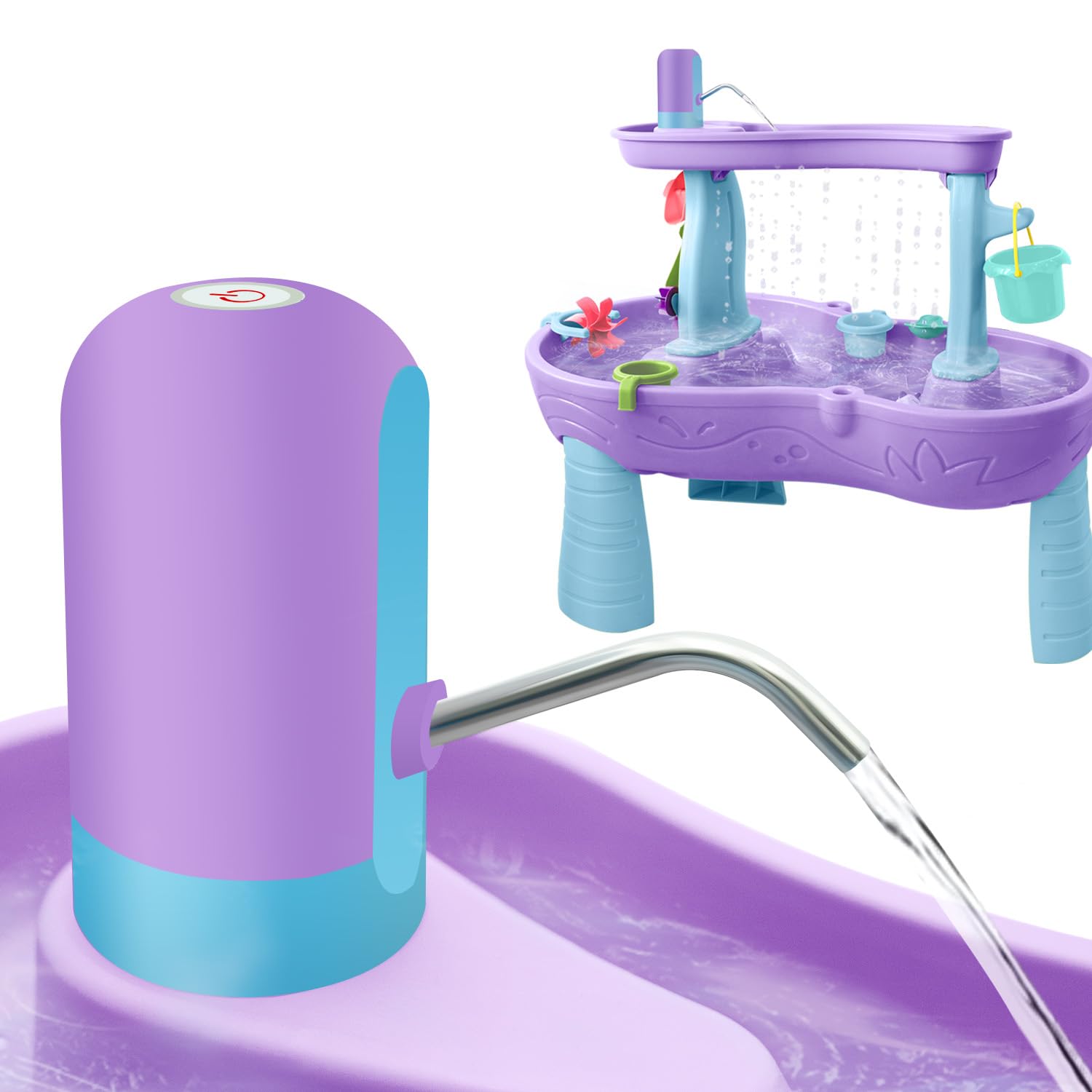 Water Table Pump, Battery Powered Water Pump for Kids 3 Hours Non-Stop Fun Summer Outdoor Water Play Table Accessories for Step2 Water Table Toys for Kids Toddlers Purple