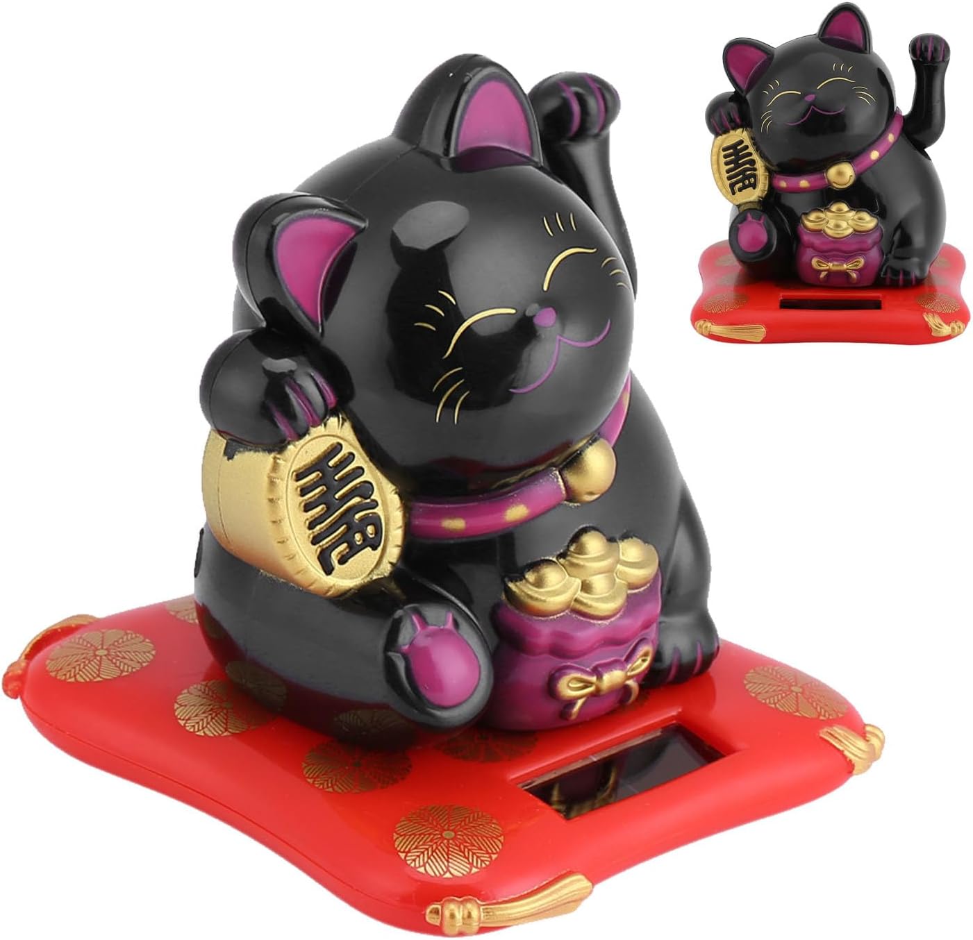 Oumefar Solar Powered Cute Waving Cat Plastic Good Luck Wealth Welcoming Cats Home Display Car Decor 7x6.5cm(Black)