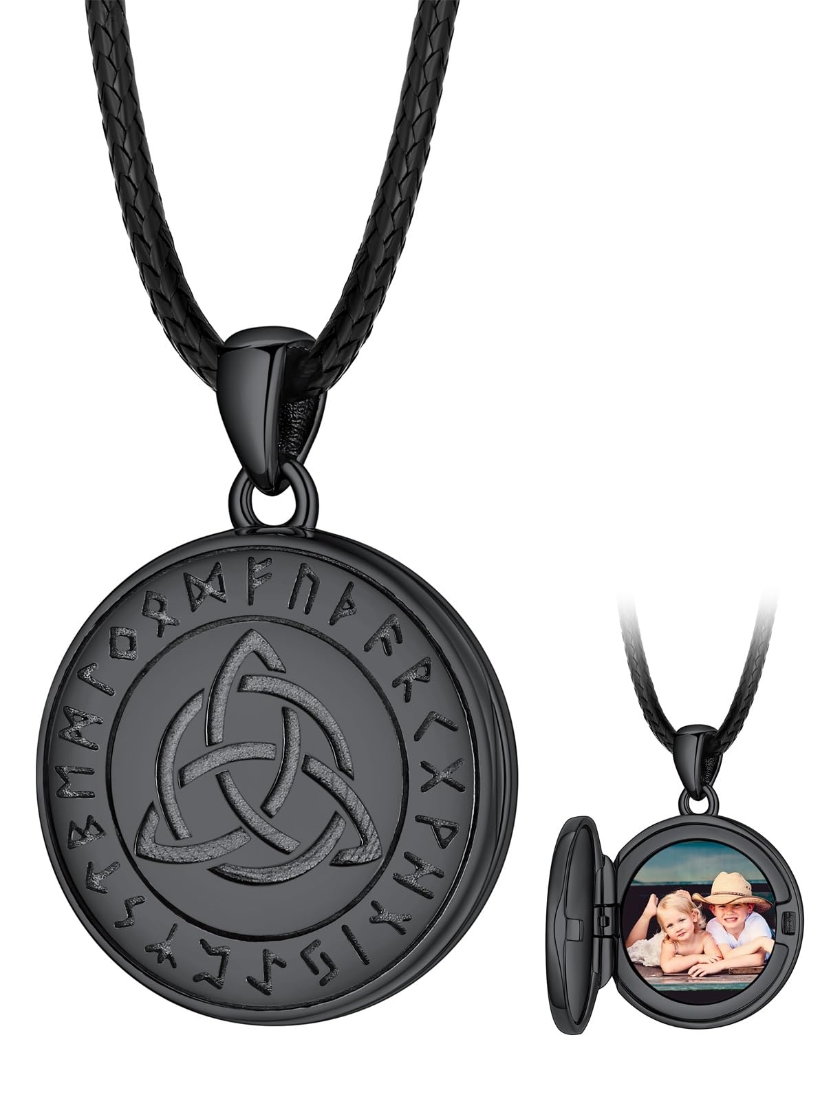 FaithHeart Spersonalizowany medalion ze zdjęciem dla mężczyzn i kobiet, srebro próby 925, miedziany łańcuszek wikingów Mjölnir z runą/wegwizorem/walknut/celtyckim węzłem / krzyżem świątynnym,