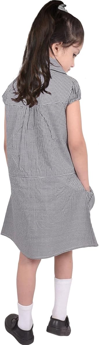 A2Z 4 Kids Girls School Uniform Pleated Gingham Checked Summer Dress with Bobble Age 3-14 Years