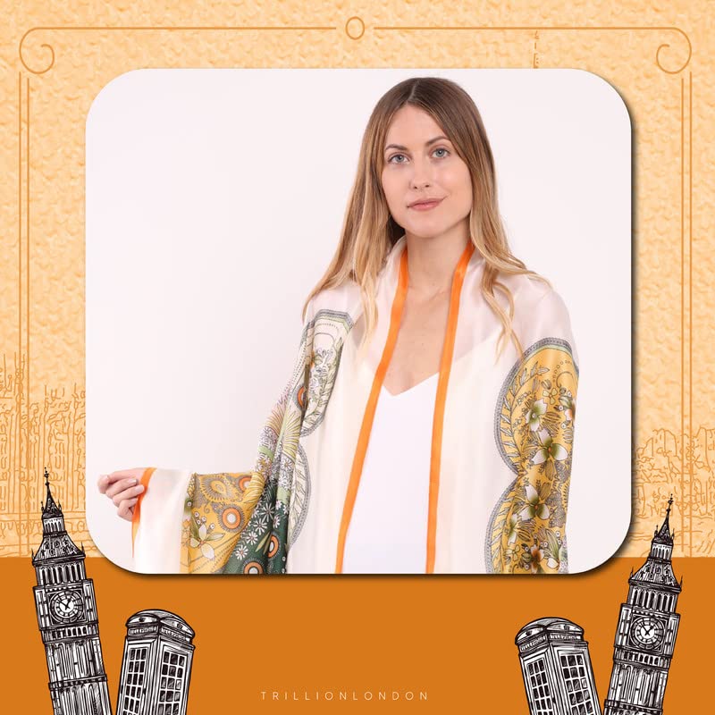 Image of Trillion London Spring Collection | Designer Silk Scarf For Women UK | Lightweight Neck Scarves | Shawl Wraps | Suitable for Daily Life | Smooth & Soft Finish | Gift for Women | Size-180cm x 90cm