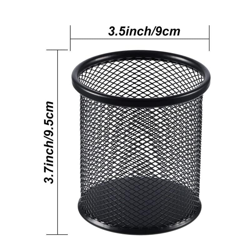 Image of Metal Mesh Pen Stand for Office & Home Desk | Black Stationery Holder Organizer for Pens, Pencils, Markers, Makeup Brushes | Durable Round Wire Mesh Pen Stand (Pack of 1) (Black)