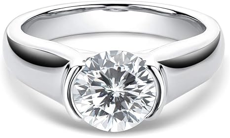 Moissanite Rings, WOAINI 2 Carat Round Cut Moissanite Platinum Plated Sterling Silver Engagement Wedding Ring for Women, Promise Ring for Her, Mother Day