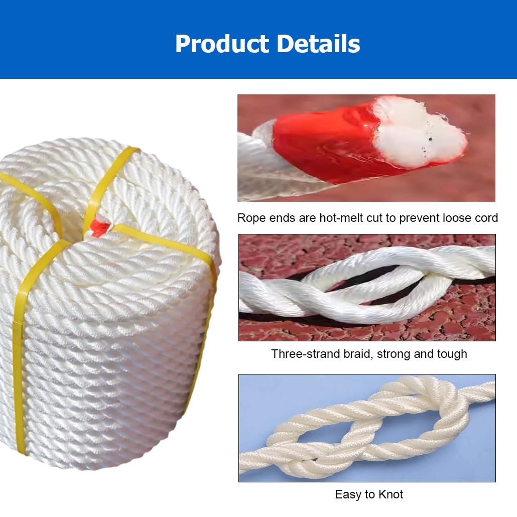 Corda in poliestere intrecciato a 3 fili, 5-100 m, resistente, per ormeggio, barca, ormeggio, multiuso, per giardinaggio, artigianato e tiro alla fune (12 mm, 90 m)