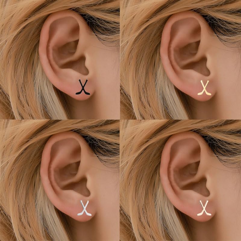 Dreuyet Tiny Ice Hockey Stick Ice Hockey Skates Stud Earrings Set for Women Men Minimalist Stainless Steel Cartilage Small Studs Earring Fashion Ice Hockey Sports Jewelry Gifts2