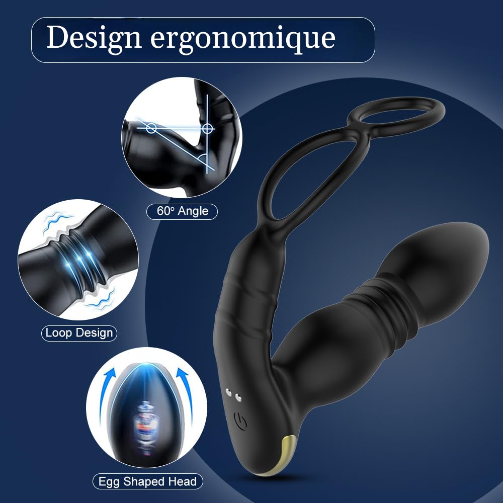 Plug anal |Vibromasseur de prostate | Application Masseur de Prostate Vibrant avec Anneaux de Pénis |9 Modes de Vibration | Plug anal Télécommandé | Sextoys pour la Stimulation Anale Couple