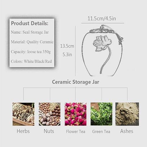 Miniatura 6 de XIUWOUG Recipiente de té de cerámica, carrito de té con tapa hermética, tarros de almacenamiento de té con cuchara de madera, recipientes portátiles