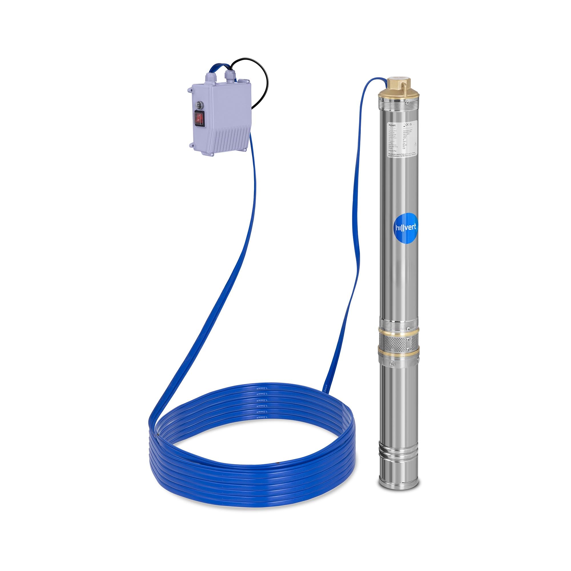 Hillvert Bomba de agua sumergible para pozos Caudal máx.: 4.800 l/h, 750 W, Profundidad máx.: 91 m, Ø 95 mm, Incl. caja de control, Acero inoxidable