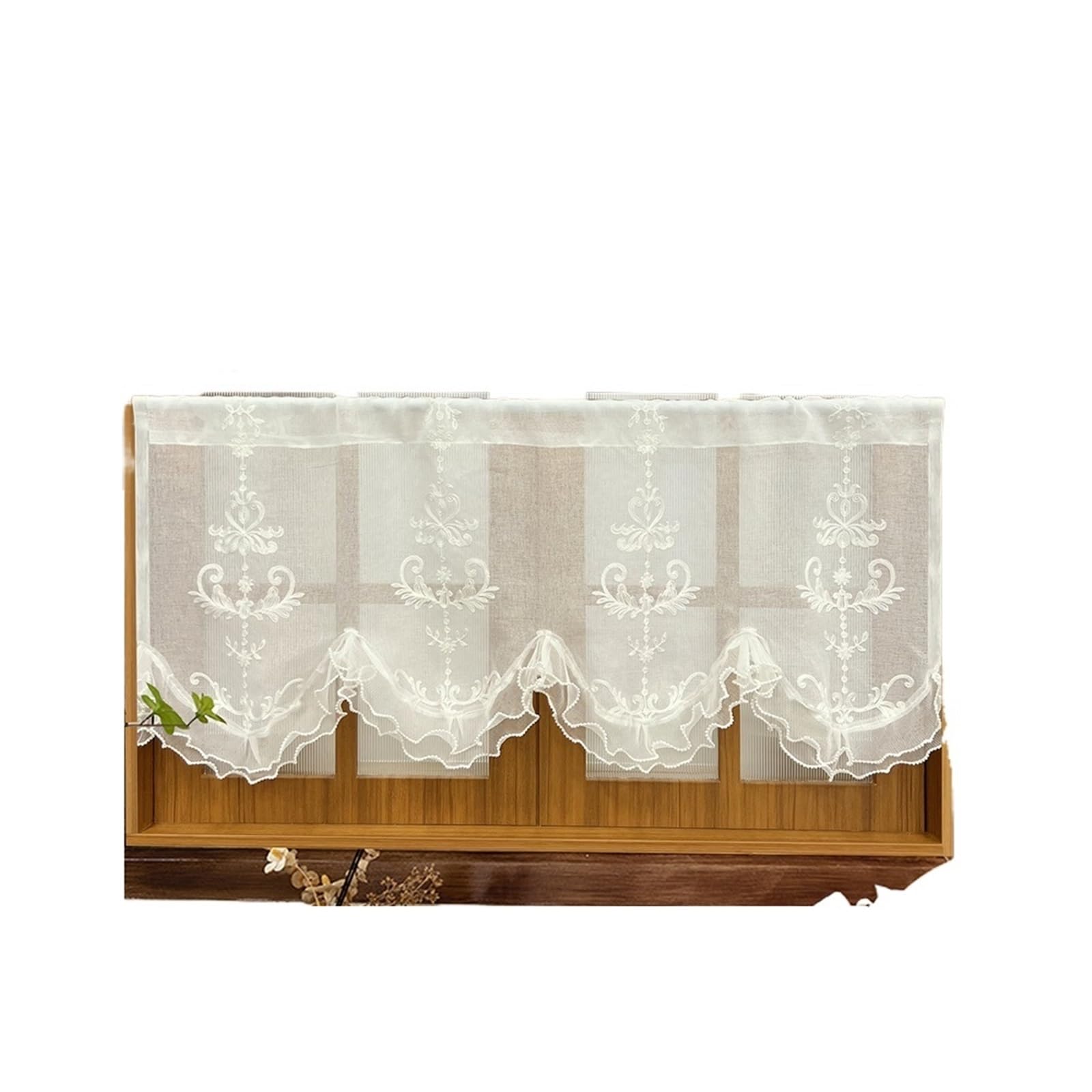 AIQIJOHI Short Curtains Short Curtain Vintage Kitchen Embroidered Valance Romantic Beaded Lace Wavy Drapery Window Drapes(W170xH50cm 1 Panel)