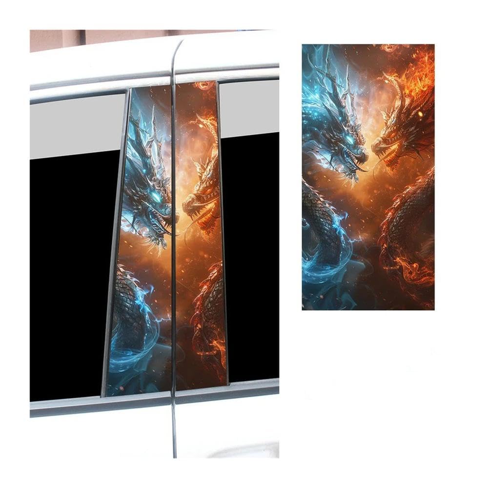 Bertdcx Type A Ice And Fire Dragon Car Stickers Auto B-Pillar Waterproof Vinyl Decals Auto Parts(,2Pcs)