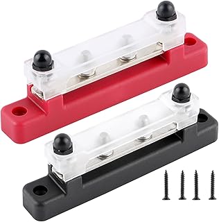 mewmewcat Barramento De Ônibus,Barramento de barramento M6 *4 base de nylon de uma fileira bloco de barramento com cobertura terra distribuição de energia vermelho + preto 2 peças para carro barco