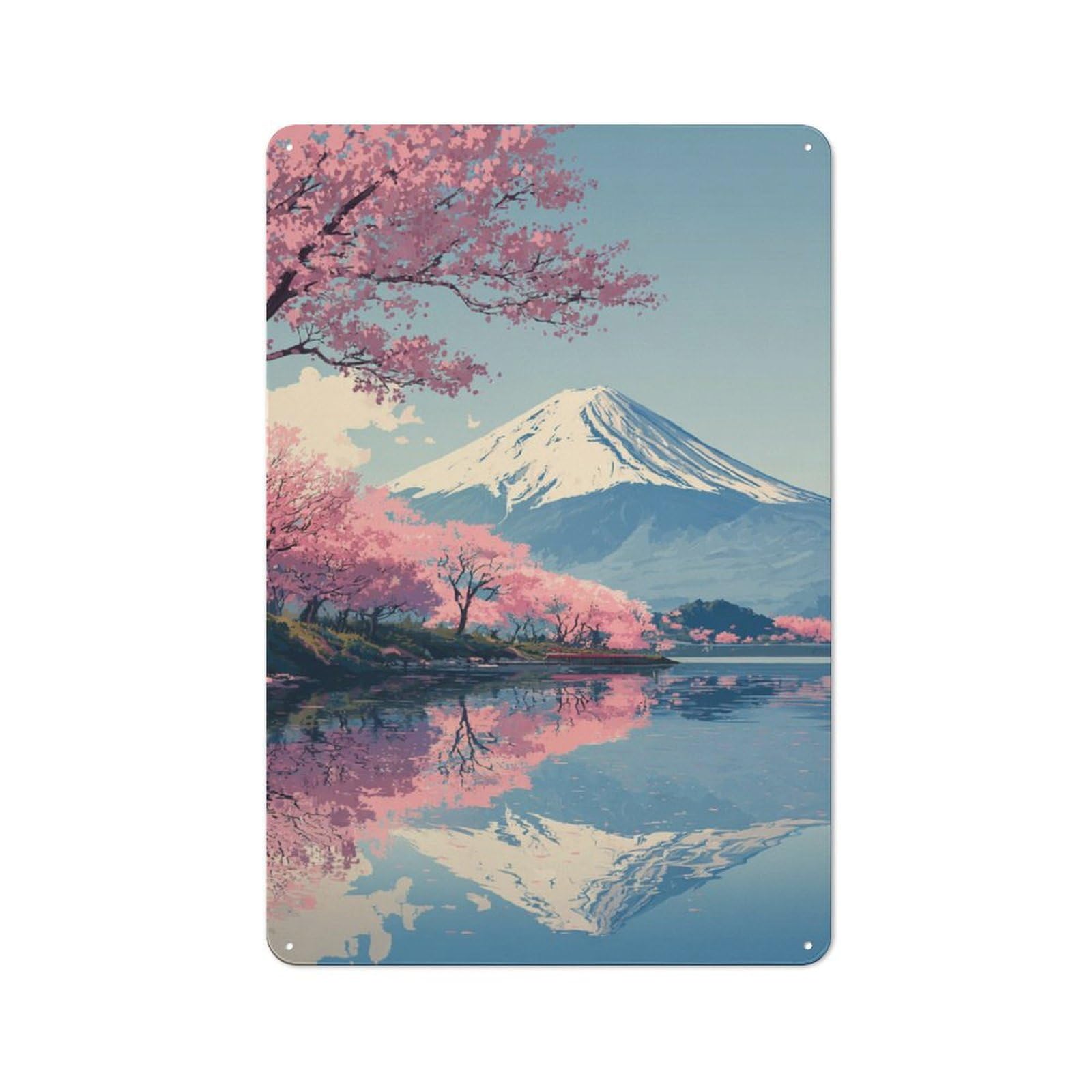 Junmoney Cherry Blossoms At Fuji-1 Printed Metal Sign 30X20cm For Home Office Or Studio, A Christmas Gift For People Styling Home Office And Studio