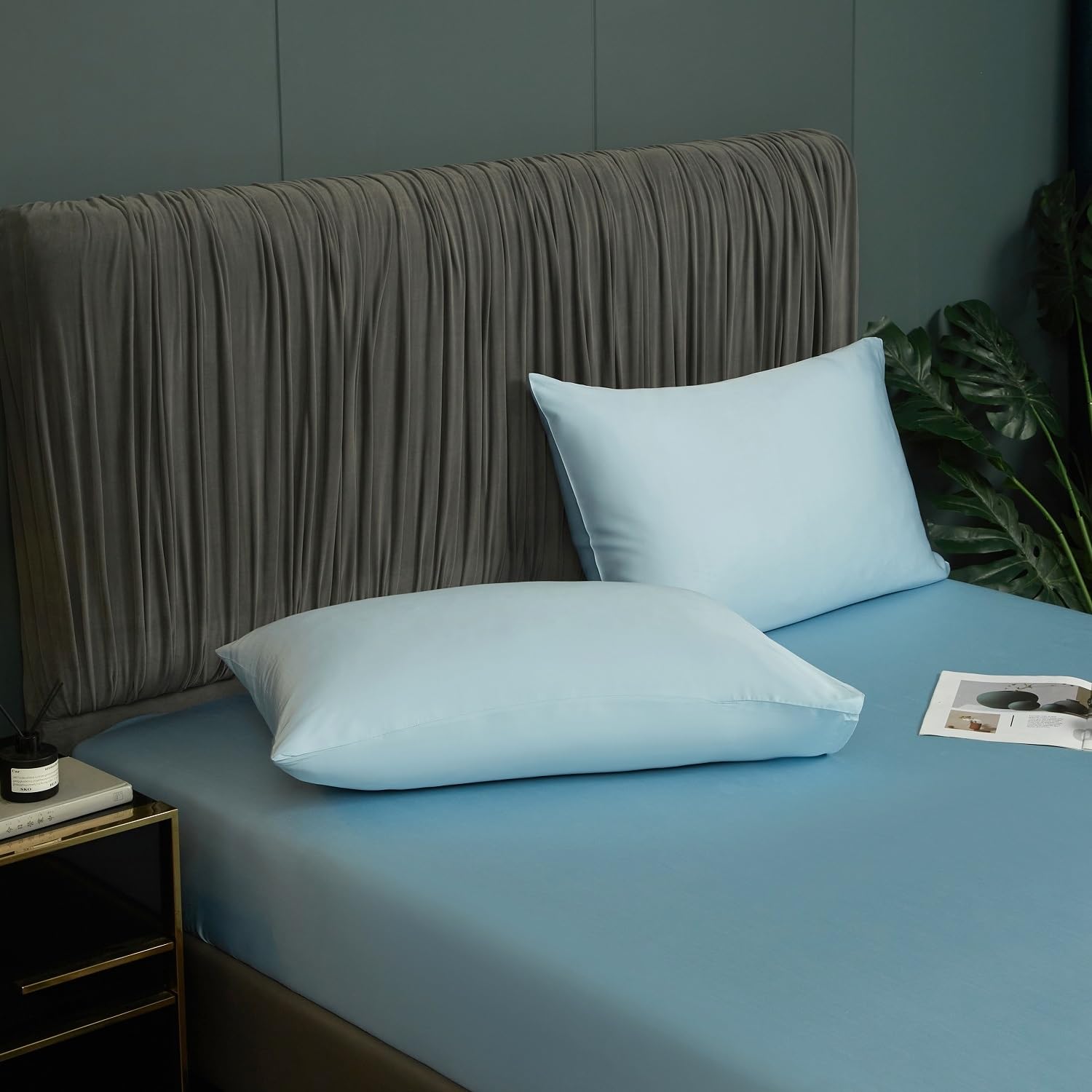 Hoeslaken 180x200 Bamboe Groen Olijfgroen Koelend Ademend en Anti-allergisch Bedlaken 100% Bamboe Spanlaken 180 x 200 Tweepersoonsbed Uni Linnen voor Hoge Matras Hoge Matras tot 25-30 cm