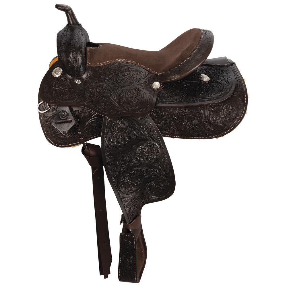 Schneiders Tulsa II All Around Floral Western Show Saddle | Lightweight Fiberglass Tree | Dark Suede Seat | Color Dark Oil | Size 16