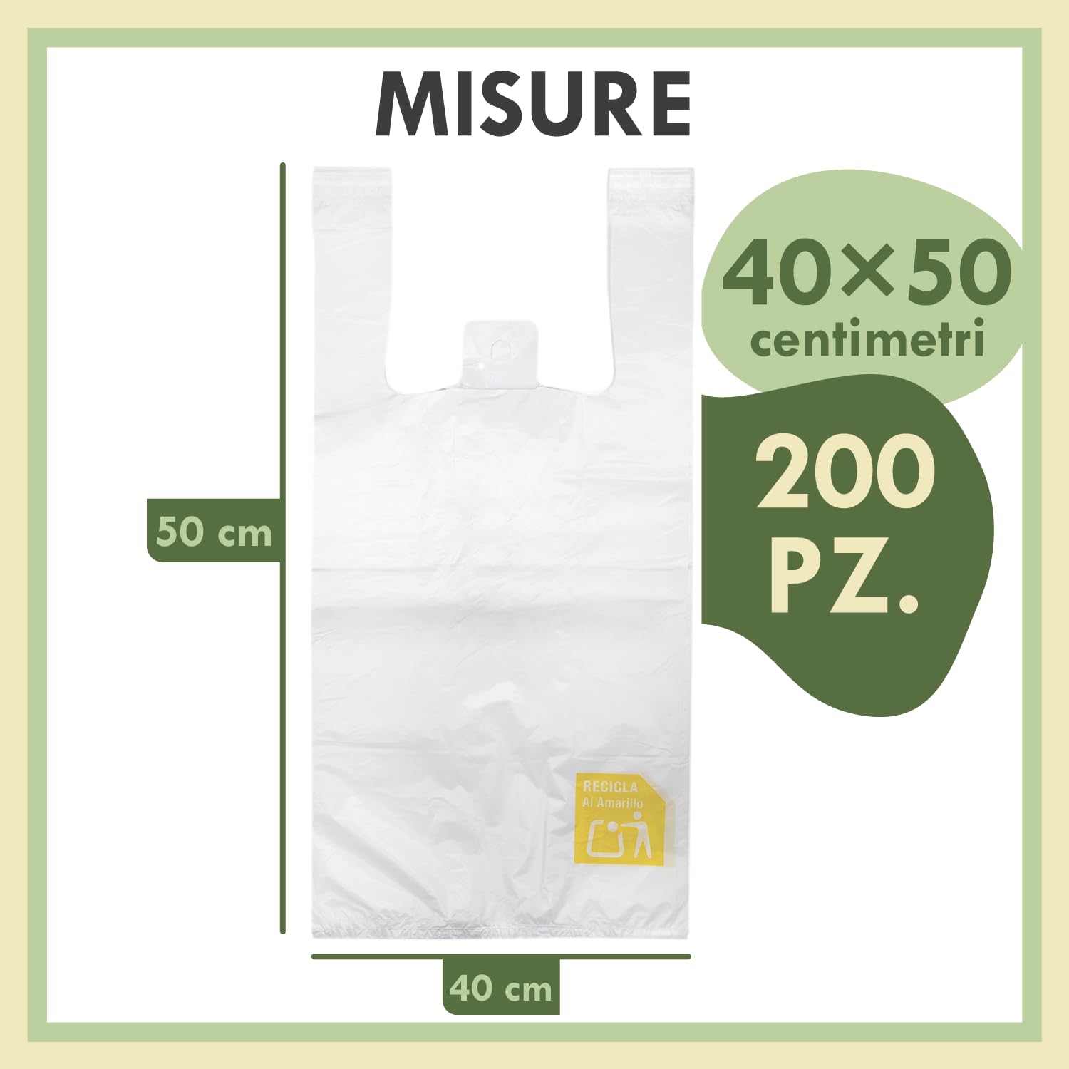 Zenic | Sacchetti Trasparenti Per Alimenti | 40x50 Cm Pack 200 Unità | Shopper Plastica con Manici per Spesa | Frutta e Verdura, Macelleria, Pescheria, Congelatore, Negozio e Casa