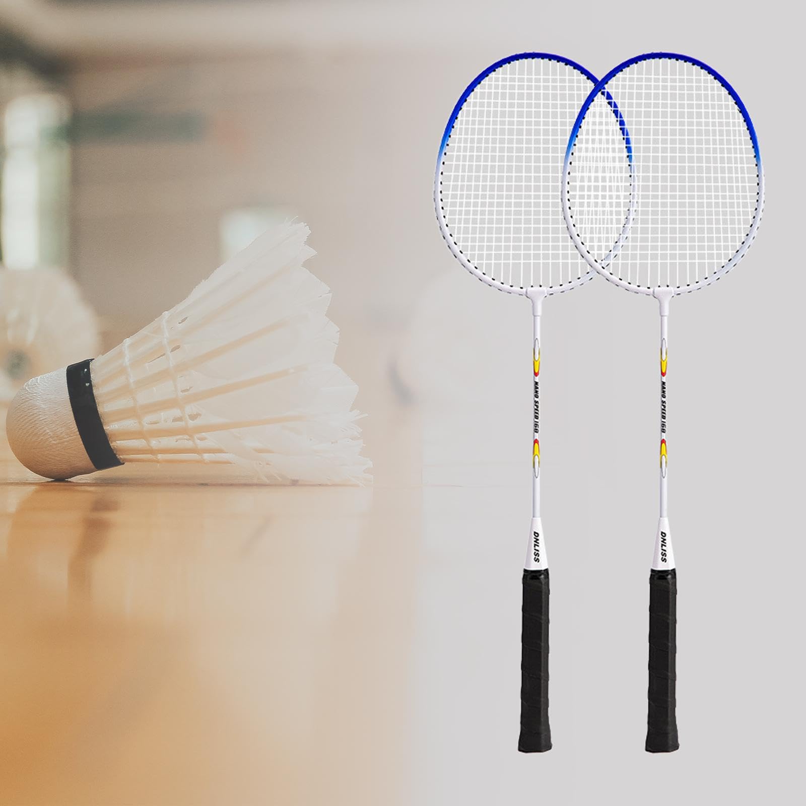 2 Pezzi Racchette da Badminton Set Allenamento Doppio Racchetta Leggera Struttura Resistente Ferro Lega Adatte per Giocare in Giardino Principianti