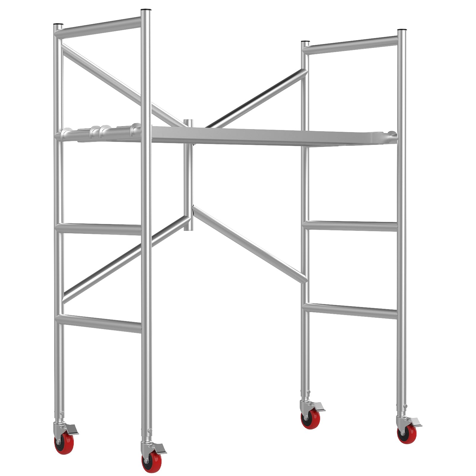 Scaffolding Work Platform, Rolling Scaffolding with Wheels, Scaffold for Building Construction, Interior Painting, Home Improvement(59.0" Height, 500LBS Capacity, Silver)