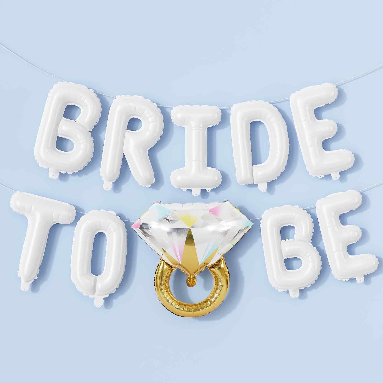 Bachelorette Party Decorations, White Bride To Be Bridal Shower Letter Balloons Banner with Diamond Ring Mylar Foil Balloon for Engagement Wedding Photo Booth Hen Night Room Party Decor