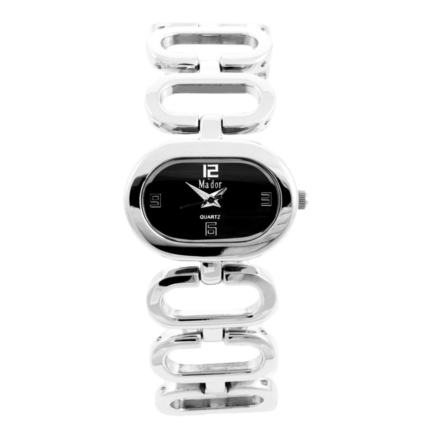 Mador - CB1877BD - Women Watch - Analog Quartz - Black Dial - Mineral Glass - Silver Metal Bracelet