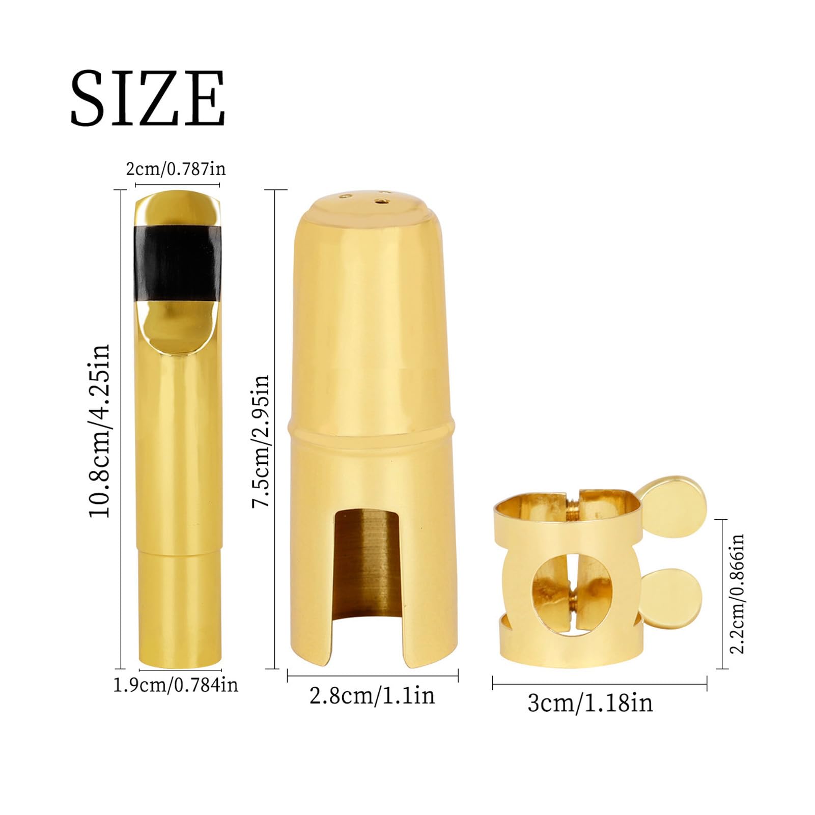 Eujgoov Kit de Boquilla de Saxofón Tenor, Boquilla de Saxo de Tenor de Latón con Tapa, Metal Brillante, Adecuado para Principiantes y Profesionales, para B Plana B