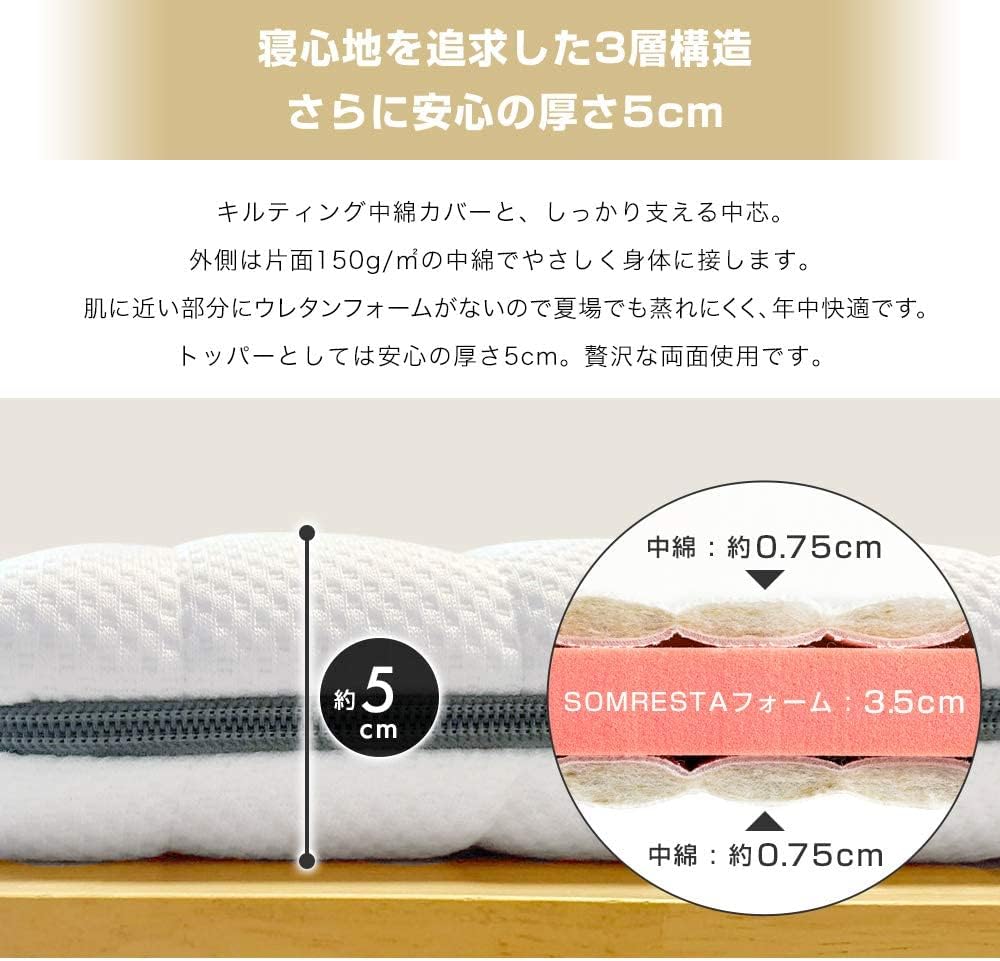 SOMRESTA（ソムレスタ） マットレストッパー ダブル 厚さ5㎝ 硬め