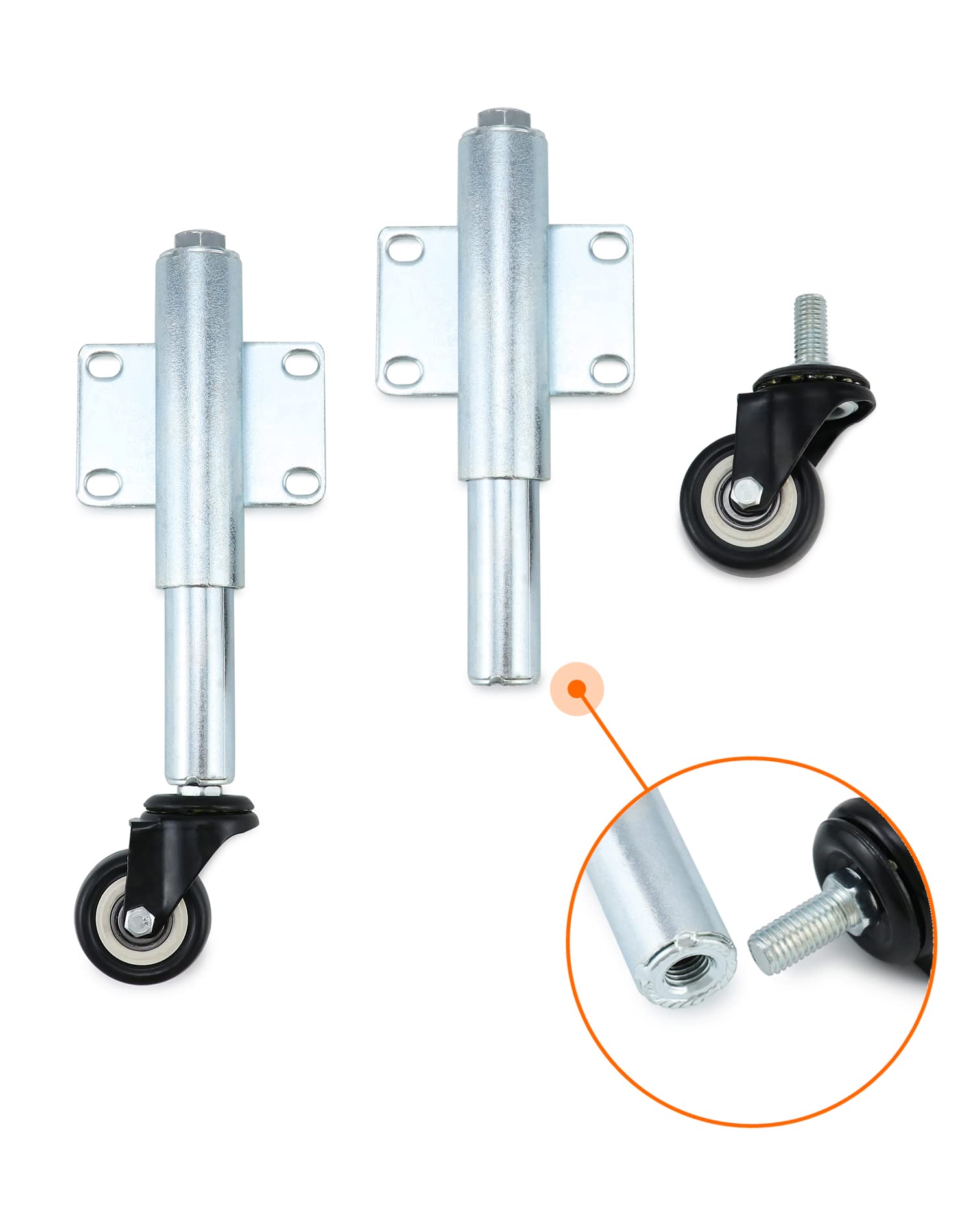 QWORK® 2Pcs Roulette Roulant avec Ressort, Roulettes pour Portails Lourds, Meuble et Chariot - Ø50 mm - Capacité de Charge 60 kg Chacun