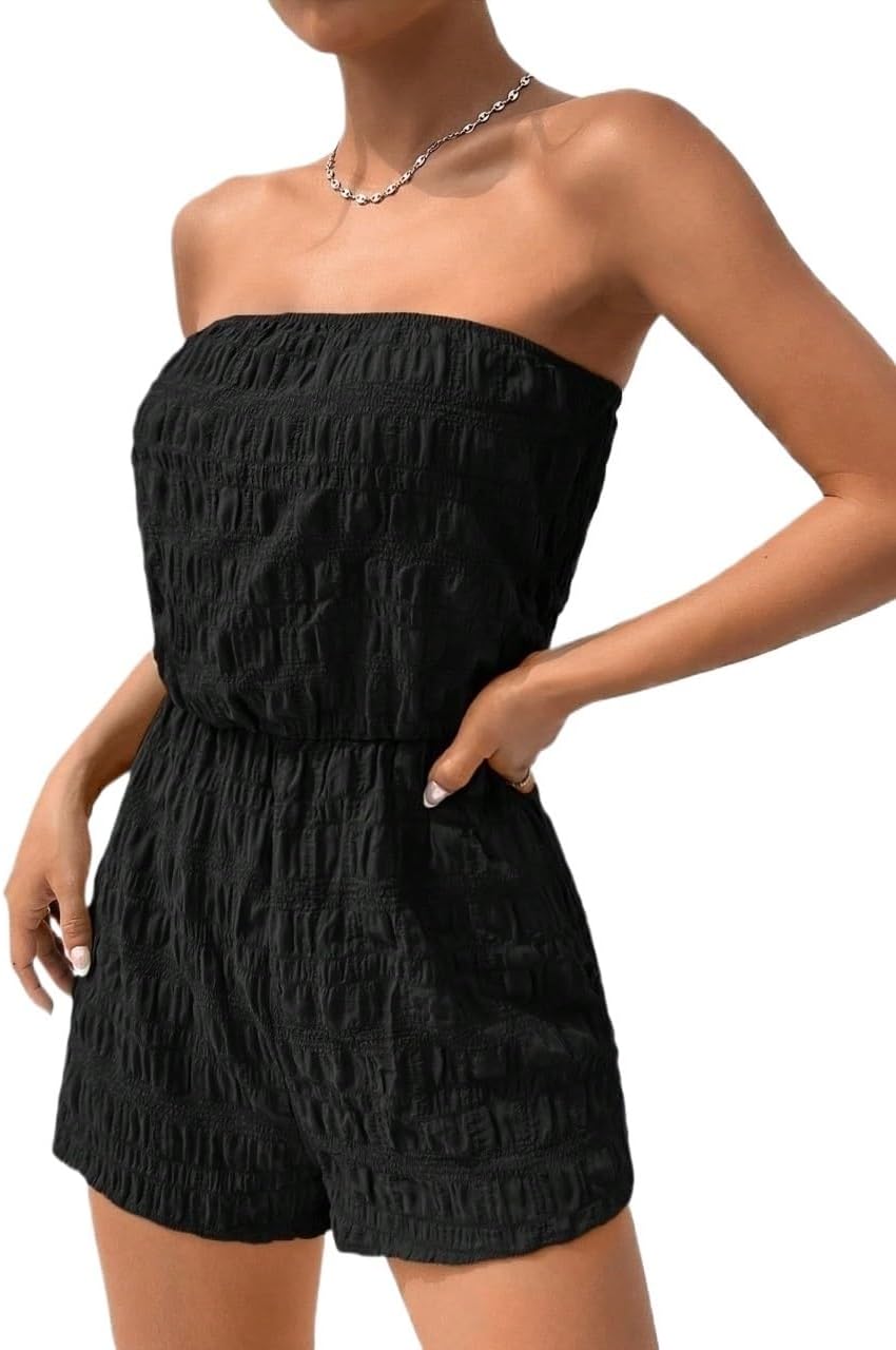 Rompers for Women Summer 2026 Solid Tube Romper Without Belt