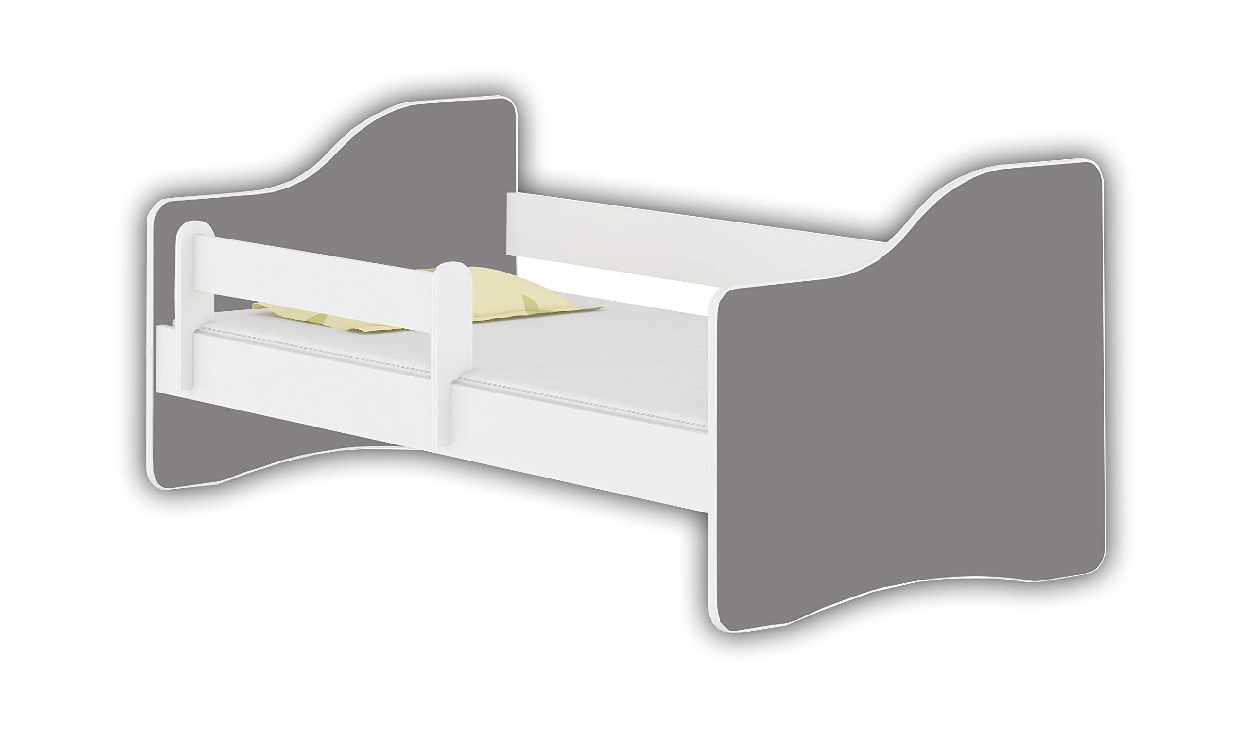 Letto per bambino Cameretta per bambino con materasso Lettino bambini HAPPY (Grigio, 160x80 cm)