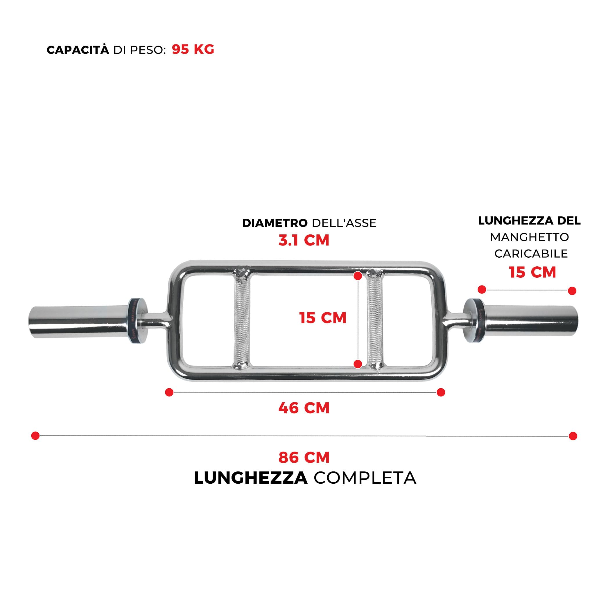 Sunny Health & Fitness Barra Olimpica per Tricipiti – Lunghezza 86 cm, Manicotti da 5 cm, Impugnatura Neutra, Finitura Cromata, con Ghiera a Vite