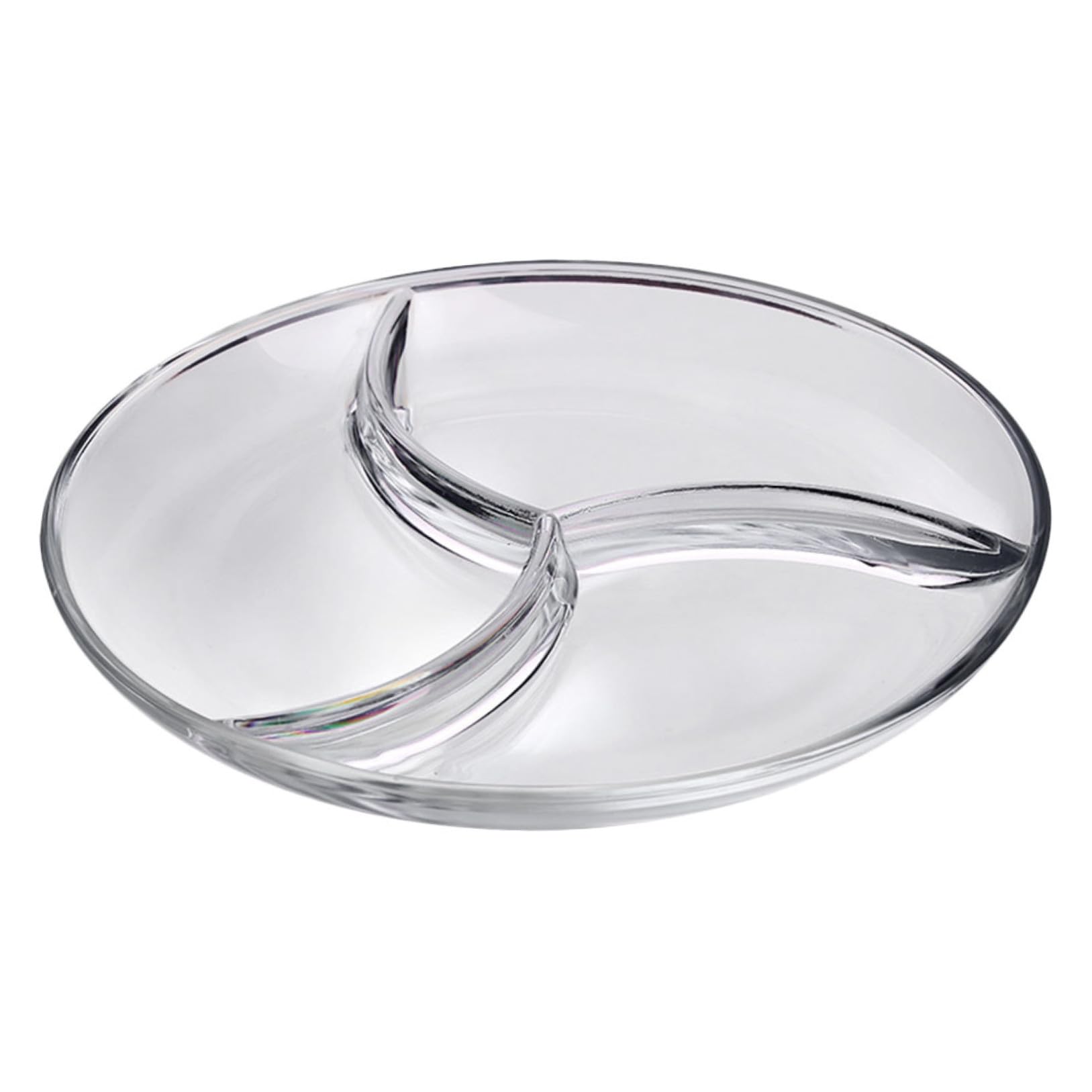 Assiette Compartimentée en Verre Trempé Transparent à 3 Compartiments, Plateau de Service Pratique Cuisine et Hôtels
