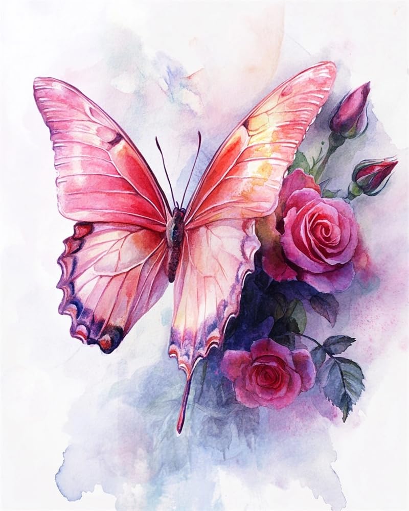 Henypt Stamped Cross Stitch Kits,Pink Butterfly Cross Stitch Ornament Kits for Adults Beginners, Counted Embroidery Needlepoint Kits Home Decor Adult Craft Kits