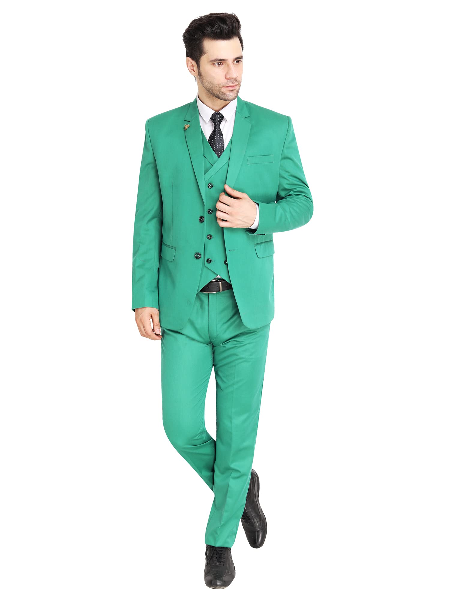 VYOM Enterprise Men's Slim Fit Tuxedo 3 Pieces Suit Set Notch Lapel Suit with Double Breasted Waistcoat Crocodile (34, Jade Green)-picture-25