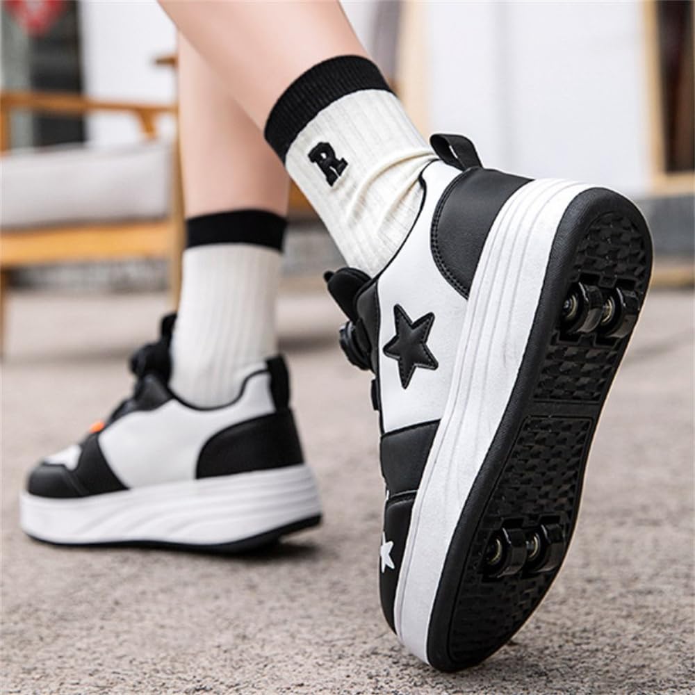 Mateju Zapatos con Ruedas para Niños y Niñas, Patines Estrella Moda con 4 Ruedas Retráctil, Zapatillas Deportivas al Aire Libre Zapatillas de Skateboarding 2 en 1 Multiusos