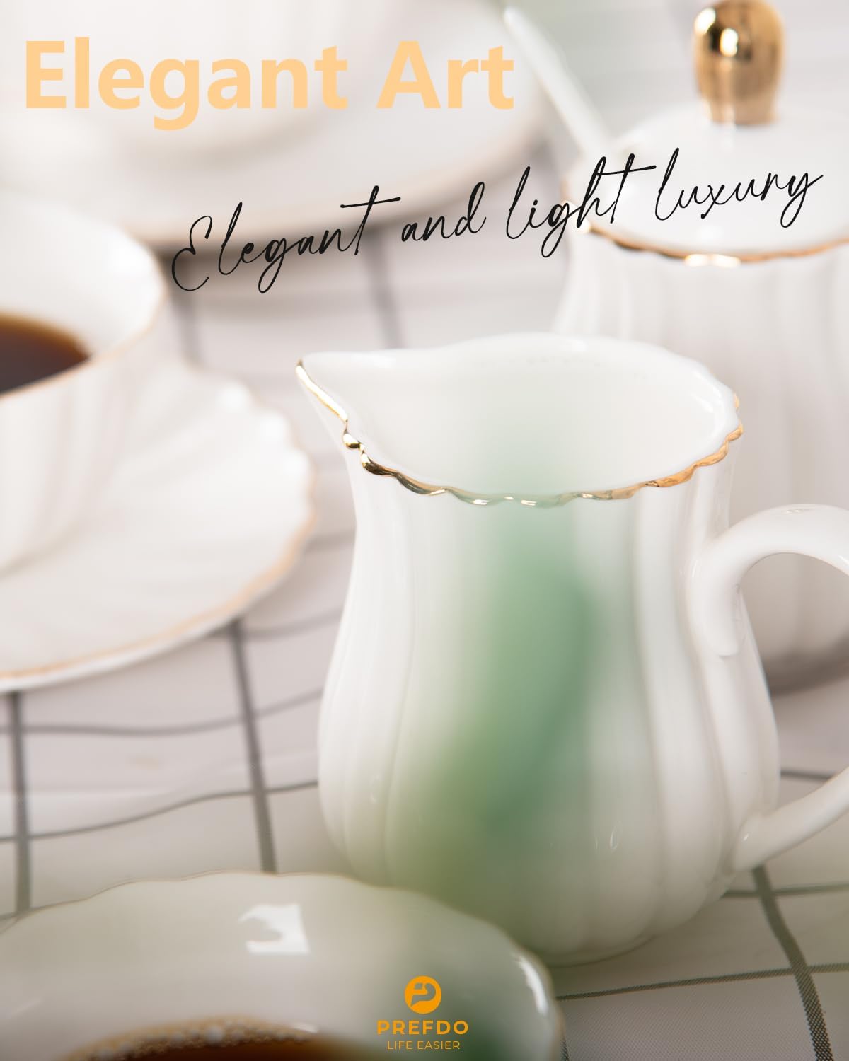 Porcelain Sugar and Creamer Set, British Style Creamer Pitcher and Sugar Jar, Sugar Set with Lid & Spoon, Coffee Serving Set for Home Coffee Tea Party