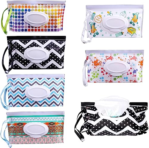 RAHBI Paquete de 6 Toallitas de Bebe Reutilizables, Dispensador Reutilizable Toallitas Humedas Viaje, Porta Toallitas Bebe Viaje con Correa de Mano